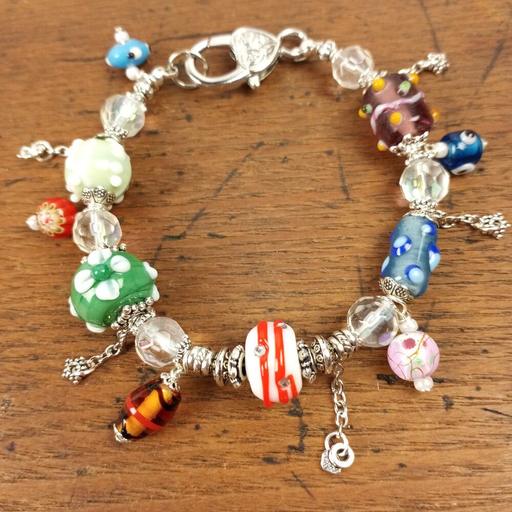 HANDMADE ~ Fun Bumpy Lampworks & Silver Bracelet~7.5''